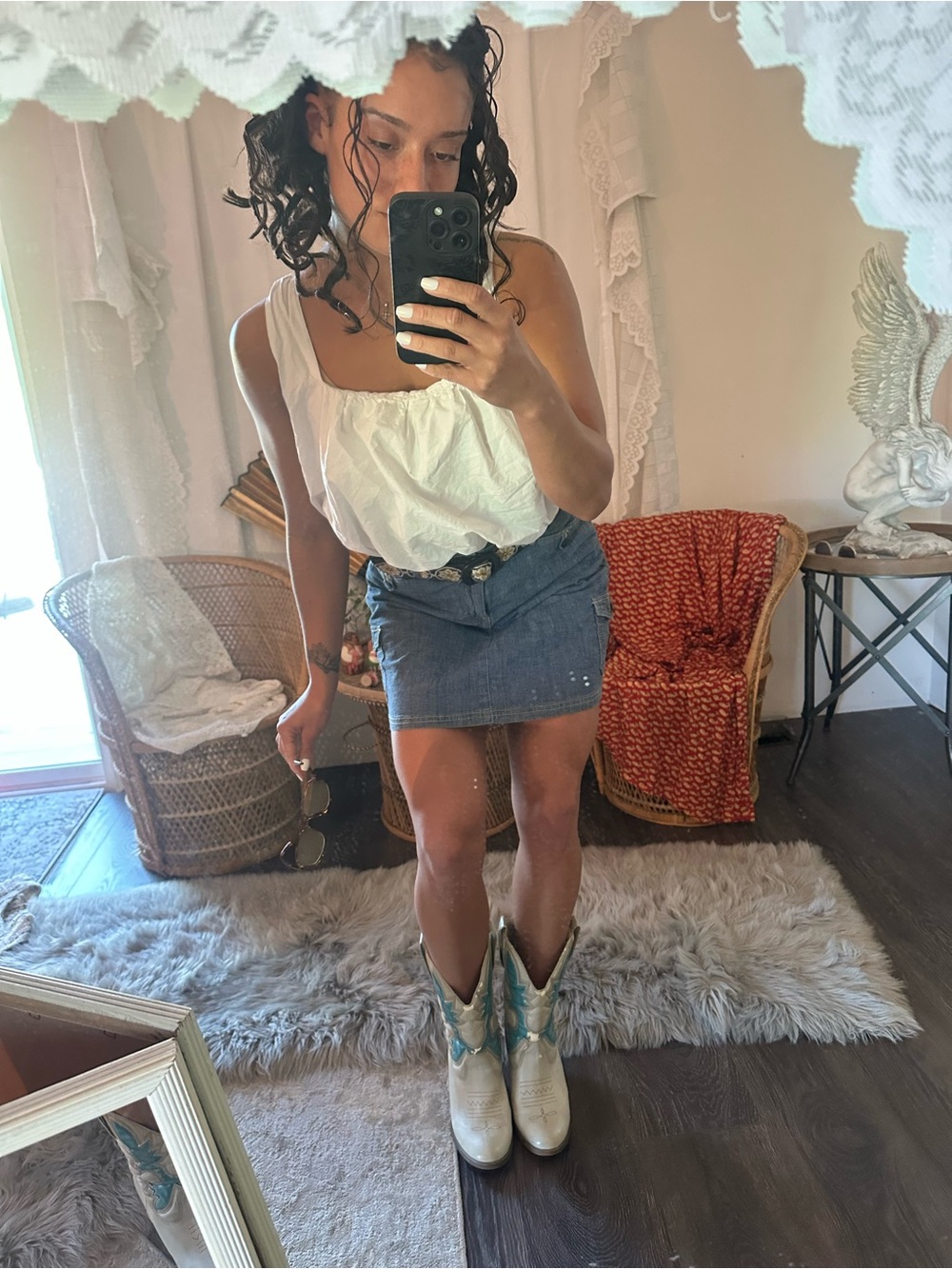 croft & barrow Blue Denim Skort with Frayed Hem